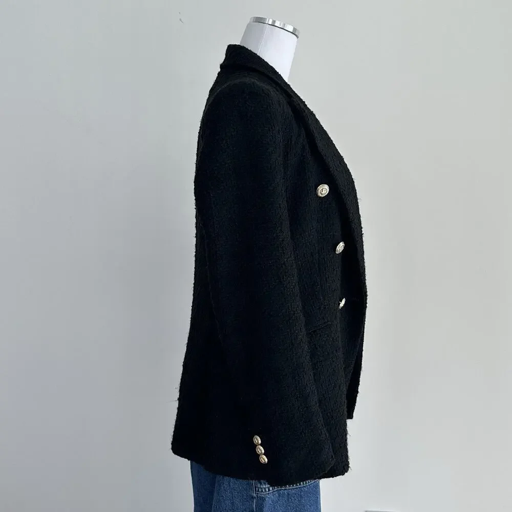 Zara Tweed Jacket Womens Medium Double Breasted Boucle Equestrian Academia Chic - Picture 7 of 16